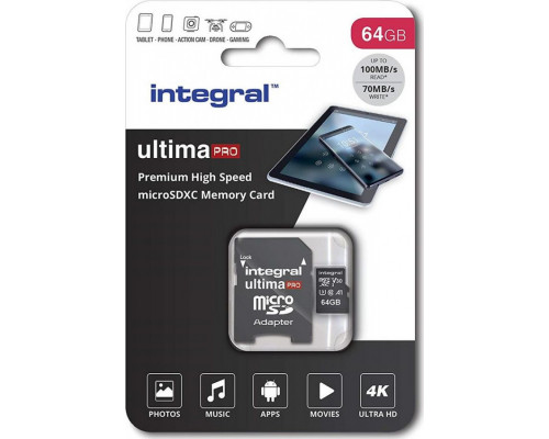 Integral Ultima Pro MicroSDXC 64 GB Class 10 UHS-III / U3 A1 V30 card (INMSDX64G-100 / 70V30)