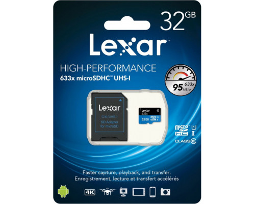 Lexar 633x MicroSDHC 32GB Class 10 UHS-I / U1 Card (843367110629)