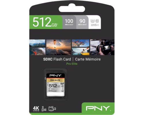 PNY Technologies Pro Elite SDXC 512 GB Class 10 UHS-I / U3 card (P-SD512U3100PRO-GE)