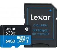 Lexar 633x MicroSDXC 64 GB UHS-I U3 A1 V30 card (LSDMI64GBB633A)
