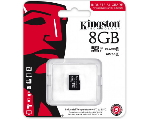 Kingston Industrial MicroSDHC 8 GB Class 10 UHS-I / U1 (SDCIT / 8GBSP) card