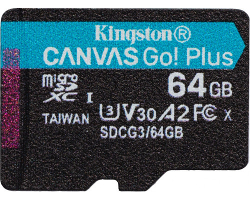 Kingston Canvas Go! Plus MicroSDXC 64 GB Class 10 UHS-I / U3 A2 V30 (SDCG3 / 64GBSP)