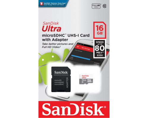 SanDisk Ultra MicroSDHC 16 GB UHS-I / U1 Card (SDSQUNS-016G-GN3MA)