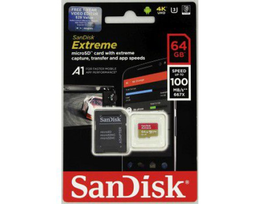 SanDisk Extreme MicroSDXC 64GB Class 10 UHS-I / U3 A1 V30 Card (001734210000)