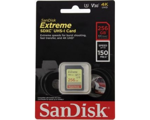 SanDisk Extreme SDXC 256 GB Class 10 UHS-I / U3 V30 Card (001835260000)