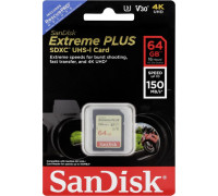 SanDisk Extreme Plus SDXC 64GB Class 10 UHS-I / U3 V30 Card (SDSDXW6-064G-GNCIN)