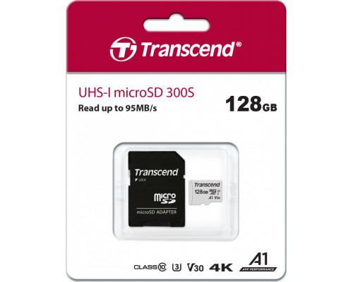 Transcend 300S MicroSDXC 128GB Class 10 UHS-I / U3 A1 V30 Card (TS128GUSD300S-A)