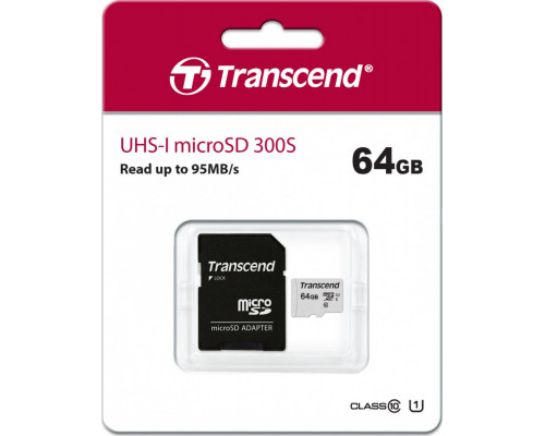Transcend 300S MicroSDXC 64GB Class 10 UHS-I / U1 V30 Card (TS64GUSD300S-A)