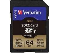 Verbatim Pro + SDXC 64 GB Class 10 UHS-I / U1 Card (49197)