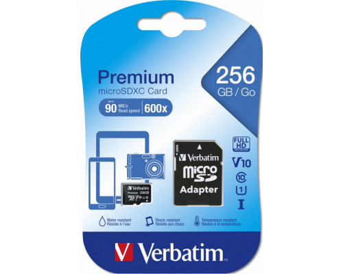 Verbatim Premium MicroSDXC 256 GB Class 10 UHS-I / U1 V10 Card (44087)